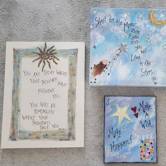 RHONDA KULLBERG Signed Hand Painted Inspirational Quotes Wall Art-Set of 3